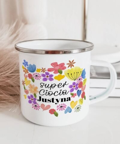 Personalizowany prezent dla Pani w żłobku – kubek w kwiaty