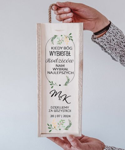 Prezent na podziękowania ślubne – skrzynka na wino dla Rodziców