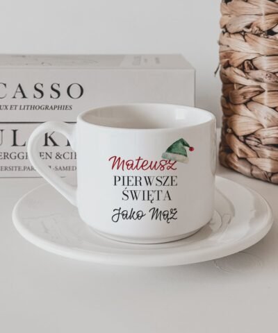 Filiżanka z nadrukiem Pierwsze święta jako mąż – Motyw Czapka
