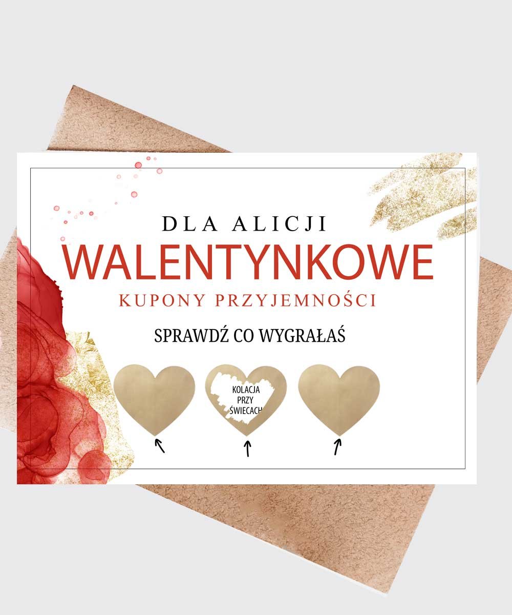 Zdrapka kupon przyjemności na Walentynki dla niej