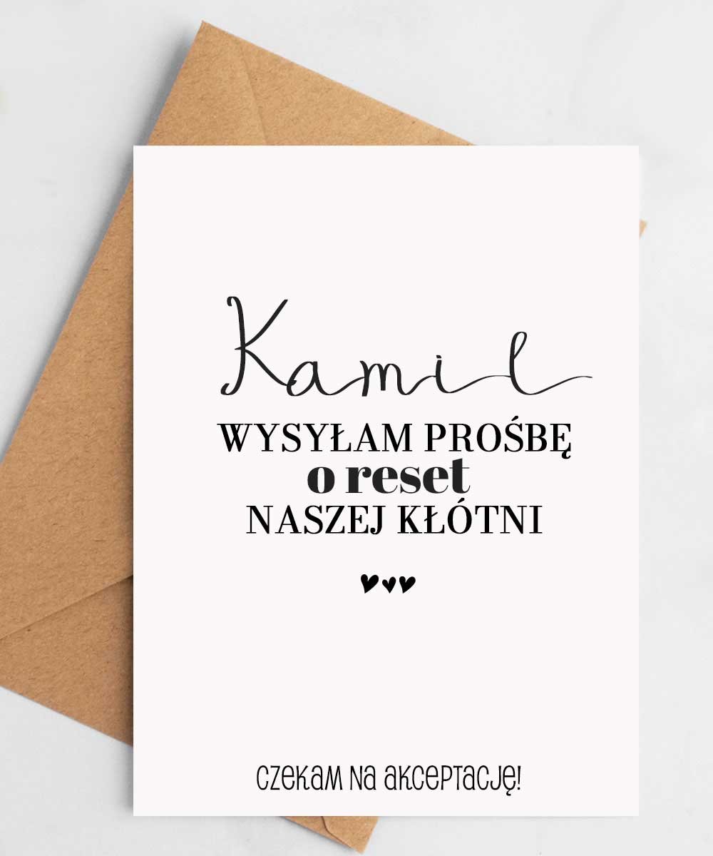 Kartka na przeprosiny z imieniem – RESET naszej kłótni