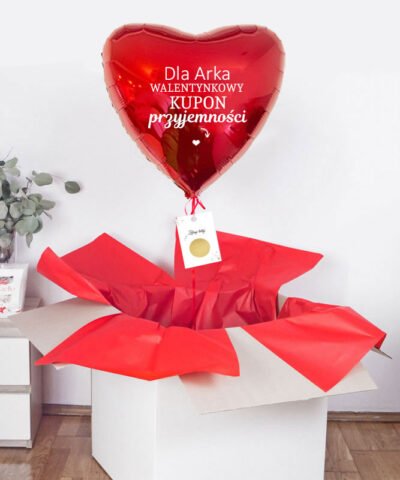 Kupon walentynkowy zdrapka + balon z helem w pudełku