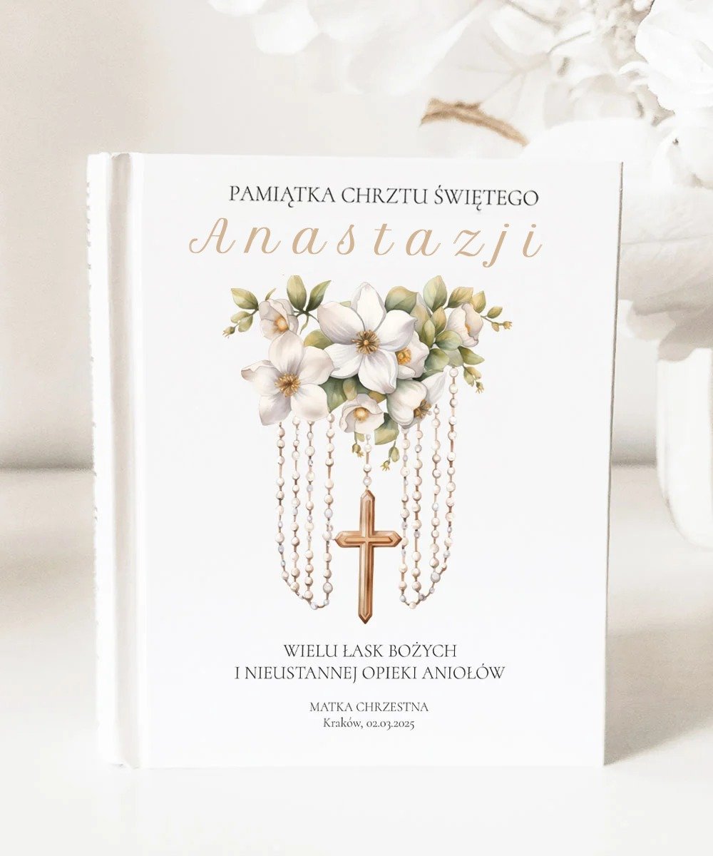 Biblia na Chrzest Święty z dedykacją – Różaniec