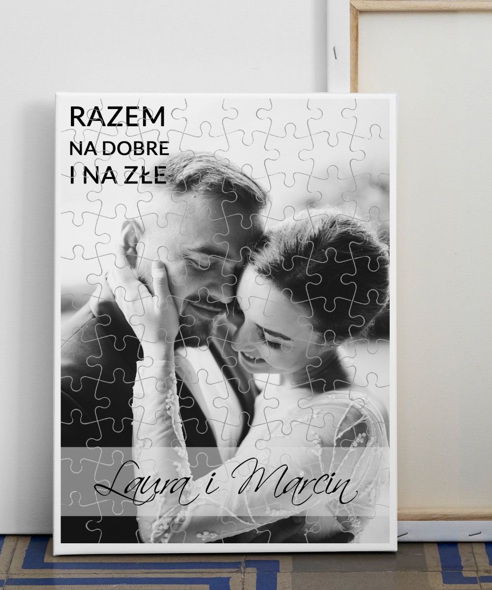 Foto obraz z Twoim zdjęciem i imionami z efektem Puzzli – Razem