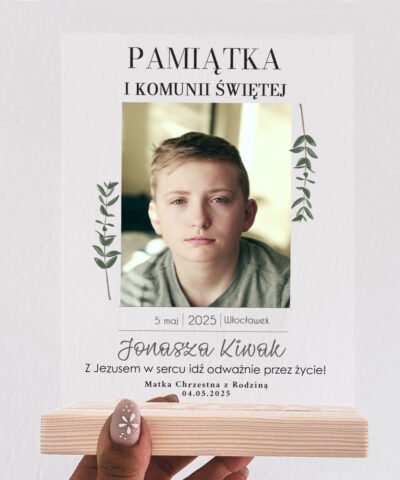 Statuetka ze zdjęciem na Komunię Świętą – Eukaliptus