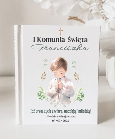 Prezent na I Komunię Święta Biblia w drewnianym pudełku dla chłopca – Modlitwa
