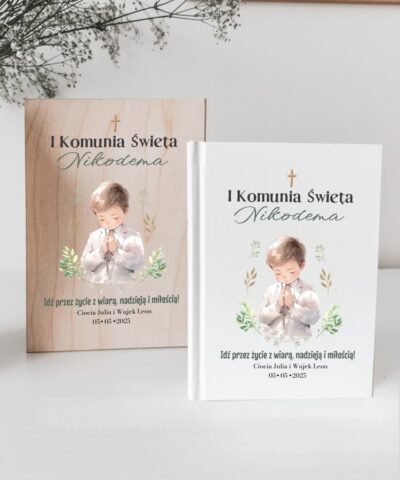 Prezent na I Komunię Święta Biblia w drewnianym pudełku dla chłopca – Modlitwa