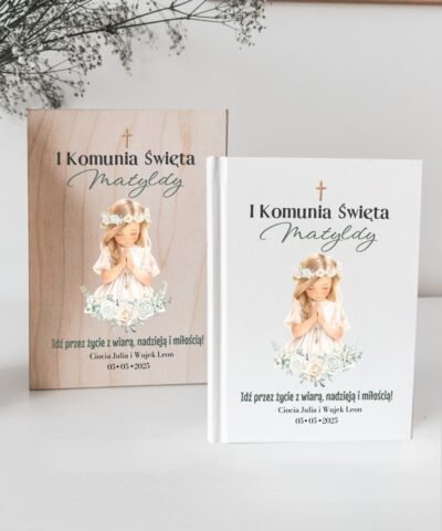 Prezent na I Komunię Święta Biblia w drewnianym pudełku dla dziewczynki – Modlitwa