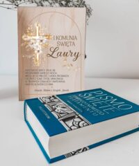 Pismo Święte w pudełku Na Komunię - Złoty krzyż z ramką