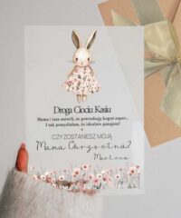 Prezent dla przyszłej matki chrzestnej - kartka akrylowa Króliczek