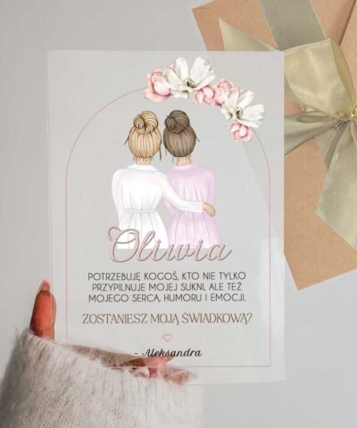 Prezent dla świadkowej z prośbą – kartka świadkowa i panna młoda