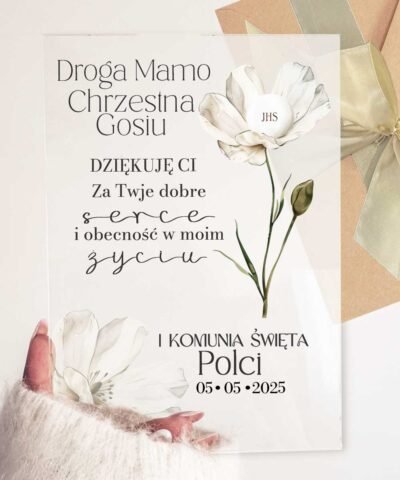 Szklana kartka – podziękowanie dla Matki Chrzestnej na komunię