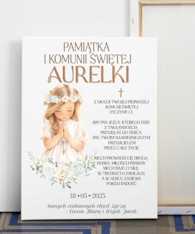 Pamiątka I Komunii Świętej dla dziewczynki – obraz na płótnie