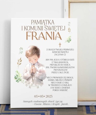 Pamiątka I Komunii Świętej dla chłopca – obraz na płótnie