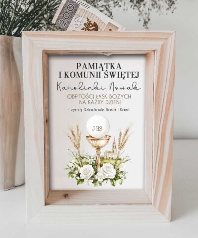 Prezent na komunię – skarbonka z imieniem HOSTIA