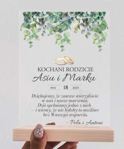 Personalizowana statuetka dla rodziców na ślub Eukaliptus