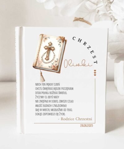 Biblia w pudełku drewnianym na Chrzest Święty z personalizacją – Księga