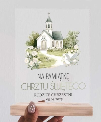 Pamiątkowa statuetka z dedykacją na Chrzest Święty  – Kościółek
