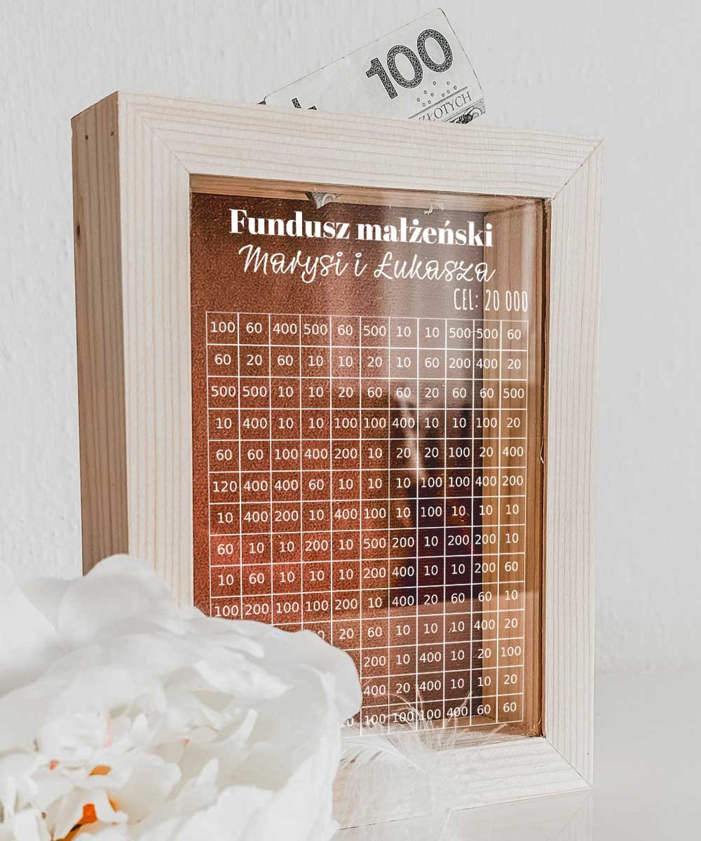 Skarbonka na wesele z imionami – Fundusz małżeński