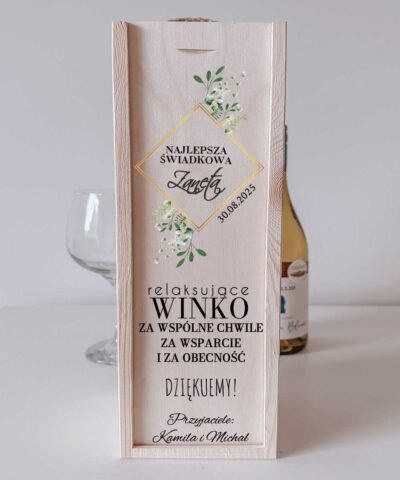 Elegancka skrzynka na wino prezent na ślub dla świadkowej