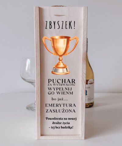 Skrzynka na wino z napisem – Gratulacje z okazji emerytury Puchar