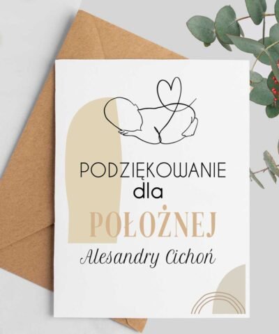 Podziękowanie dla położnej – elegancka kartka z personalizacją