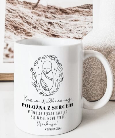 Podziękowanie dla położnej – kubek z imieniem Położna z Sercem