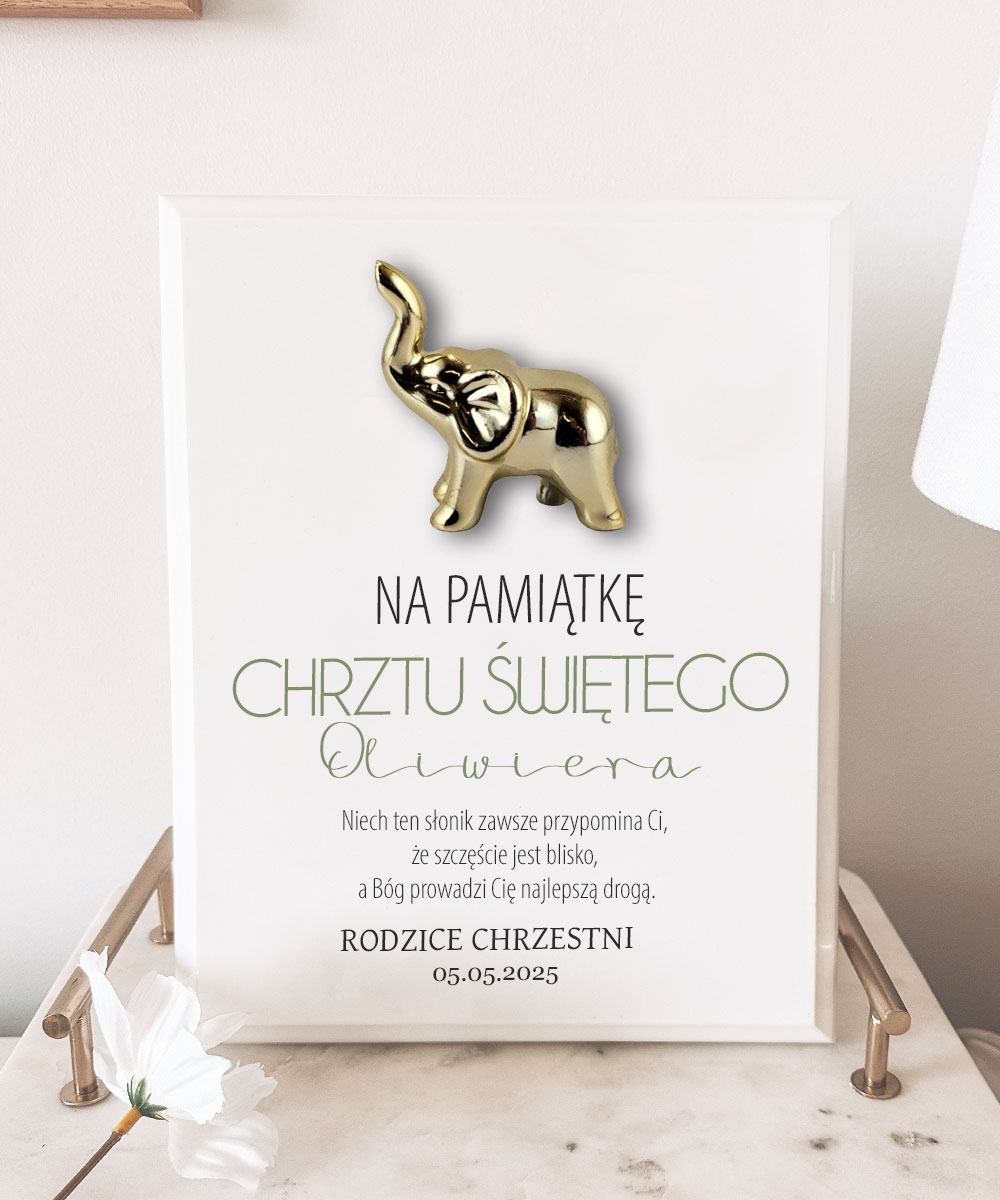 Personalizowany obrazek na chrzest ze słonikiem