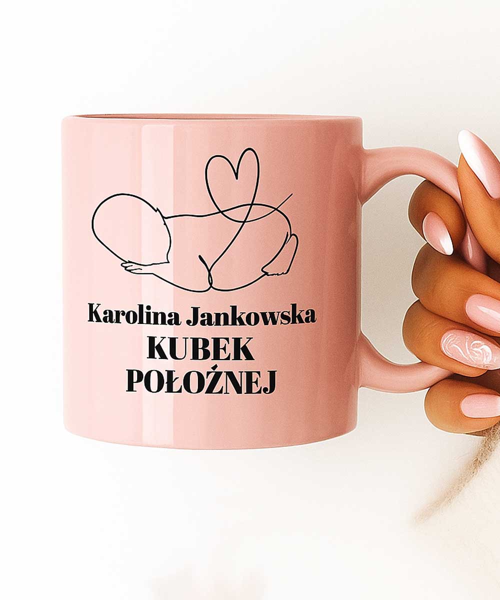 Różowy kubek dla Położnej – prezent z personalizacją