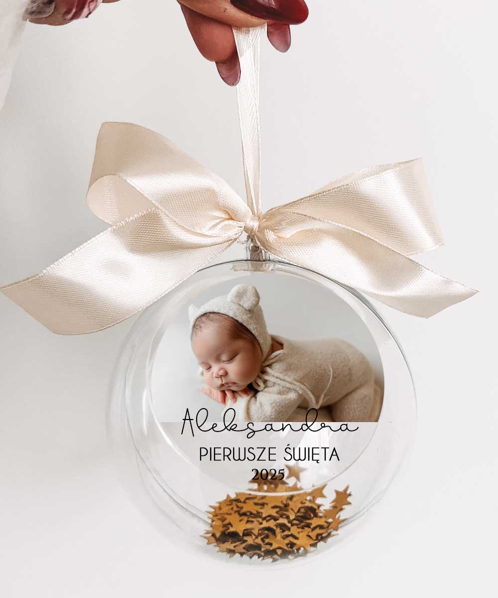Bombka ze zdjęciem pierwsze święta dziecka z gwiazdkami