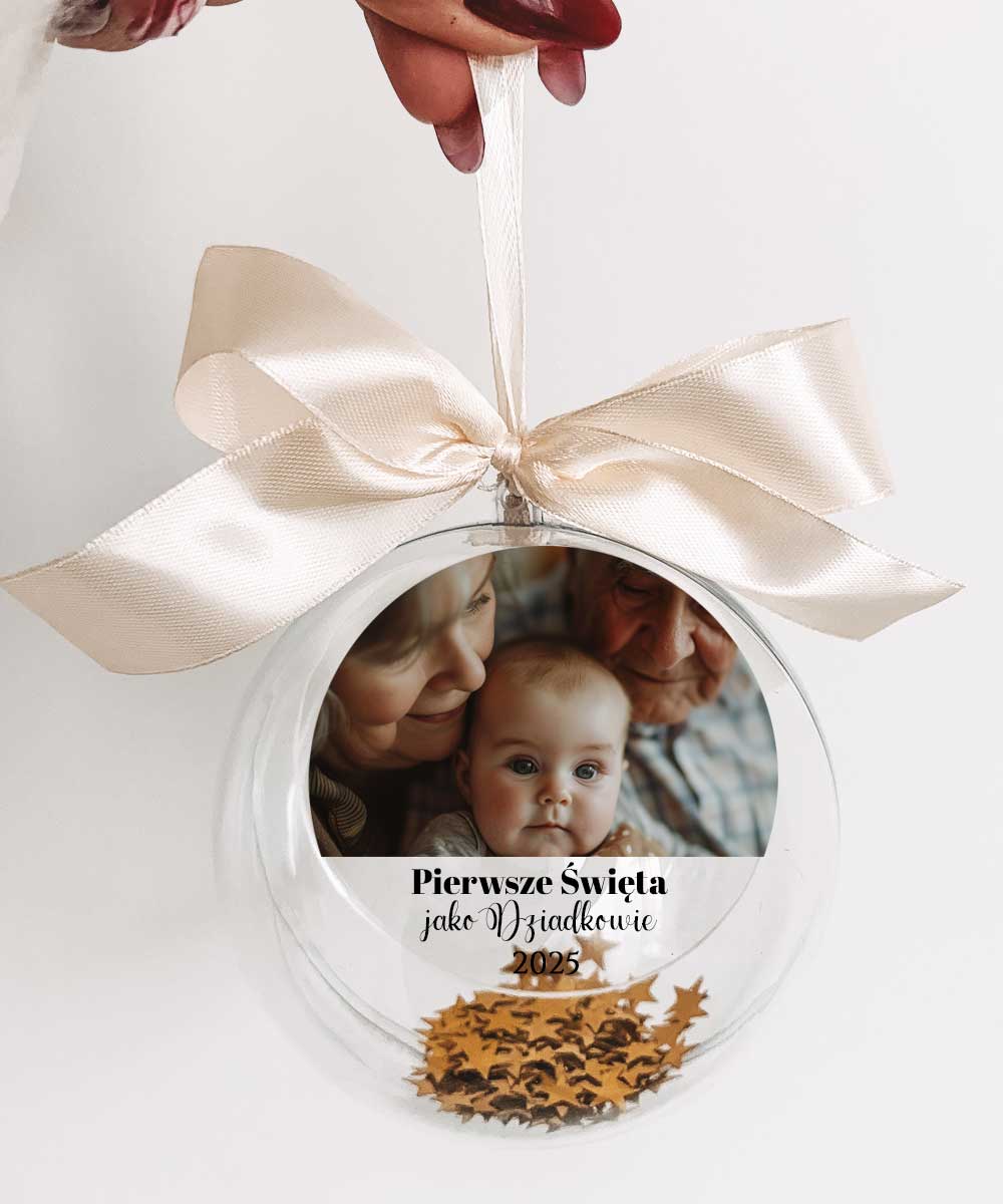 Prezent na pierwsze święta dla Dziadków – personalizowana bombka ze zdjęciem