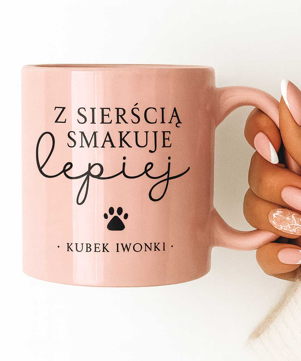Różowy kubek dla wielbicielki czworonogów – z sierścią smakuje lepiej