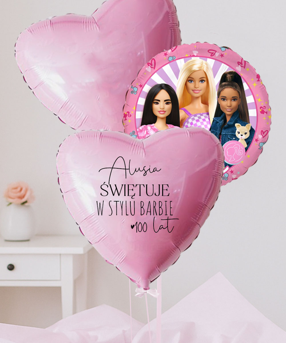 Prezent dla miłośniczki Barbie – trzy balony w pudełku z imieniem