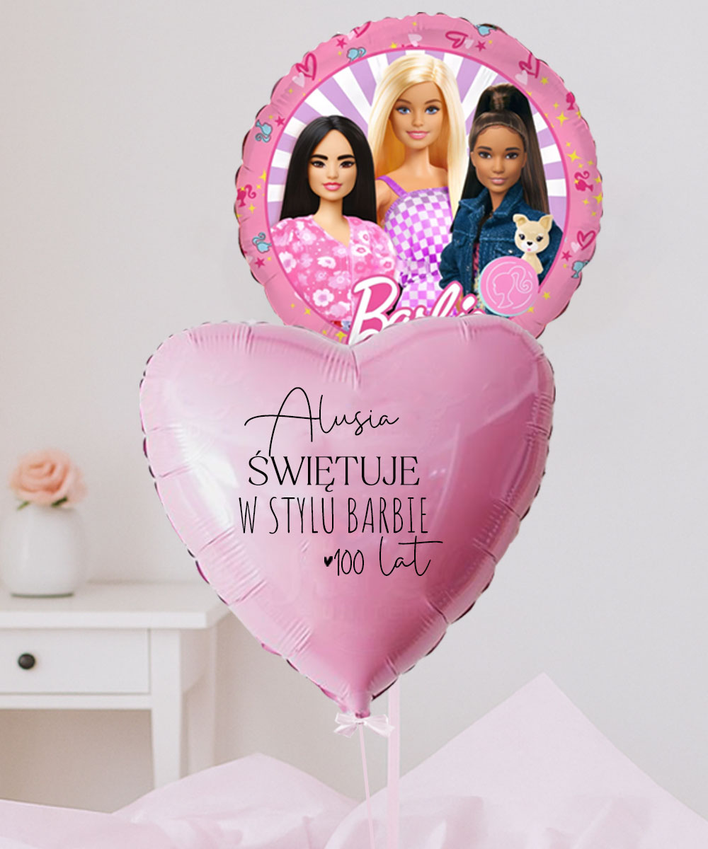 Prezent z Barbie – balony z helem w pudełku + napis
