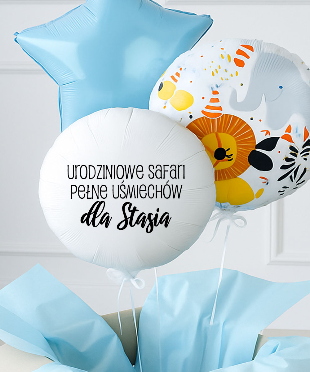 Balony Safari z helem w pudełku na urodziny chłopca