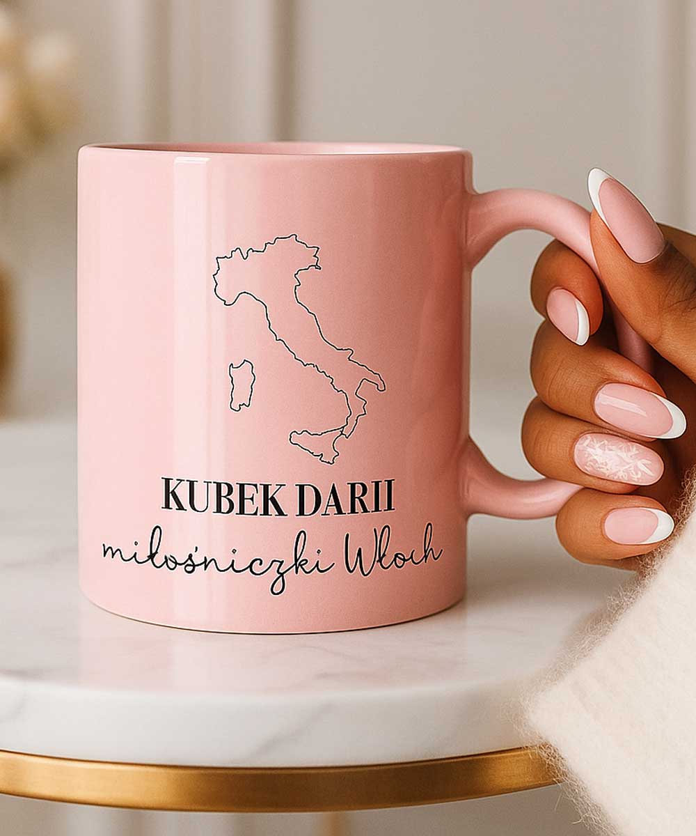 Różowy kubek dla miłośniczki włoch z personalizacją