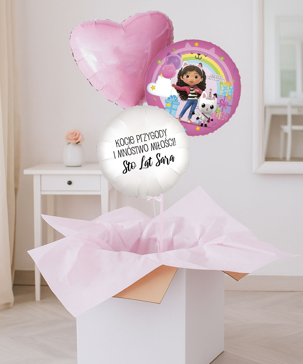 Balony koci domek gabi z helem na prezent dla dziewczynki