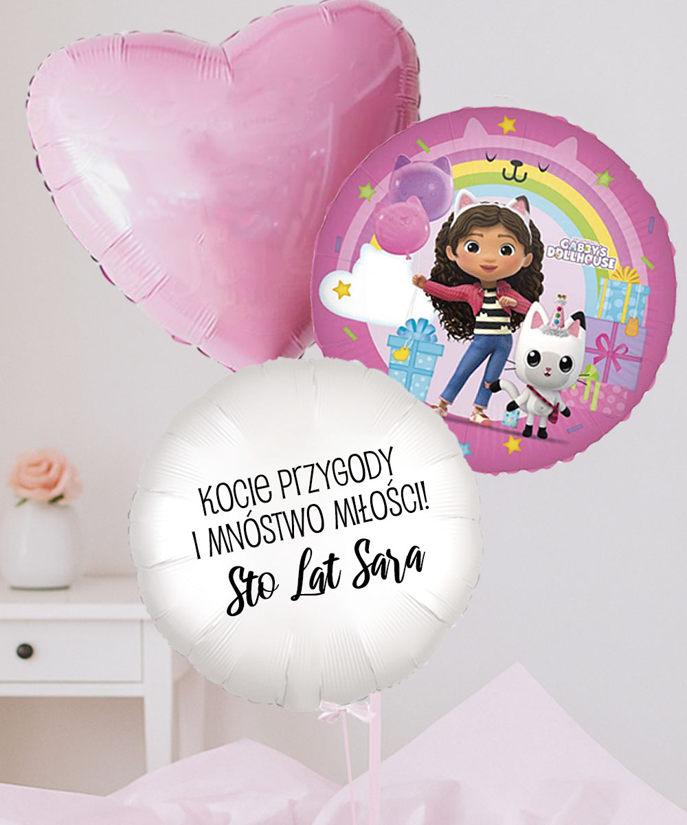 Balony koci domek gabi z helem na prezent dla dziewczynki