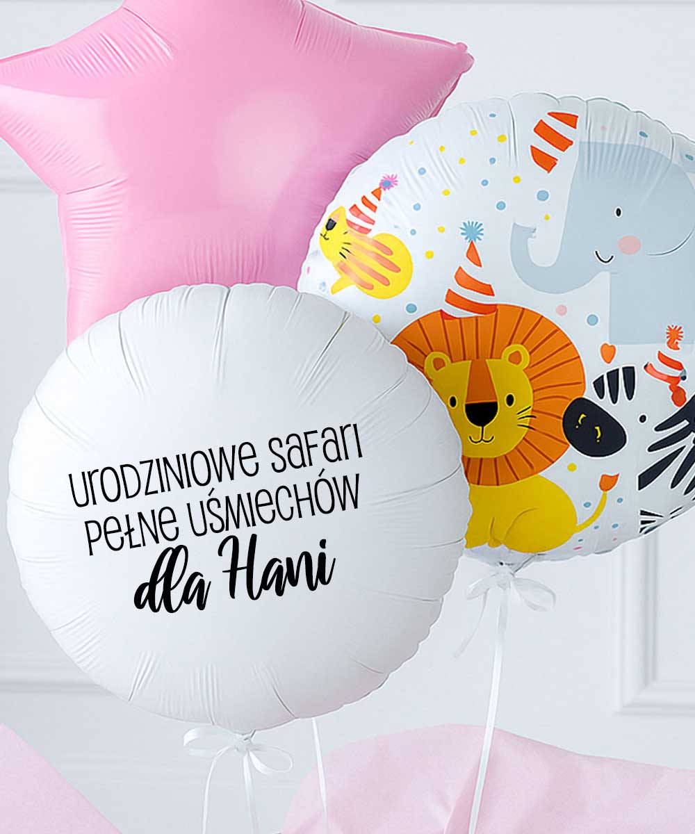 Balony Safari z helem w pudełku na urodziny dziewczynki