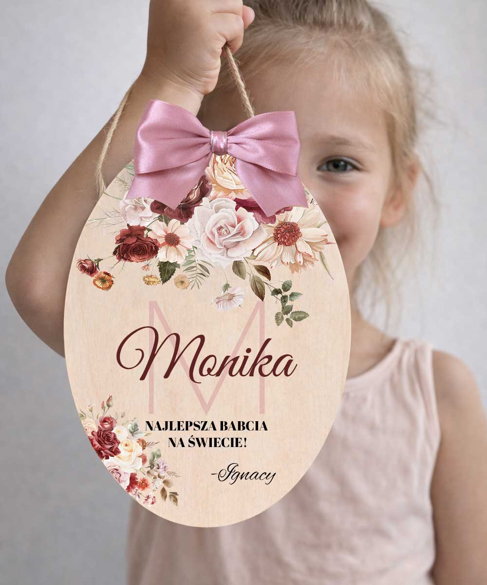 Drewniana zawieszka ozdoba na Dzień Babci z imieniem
