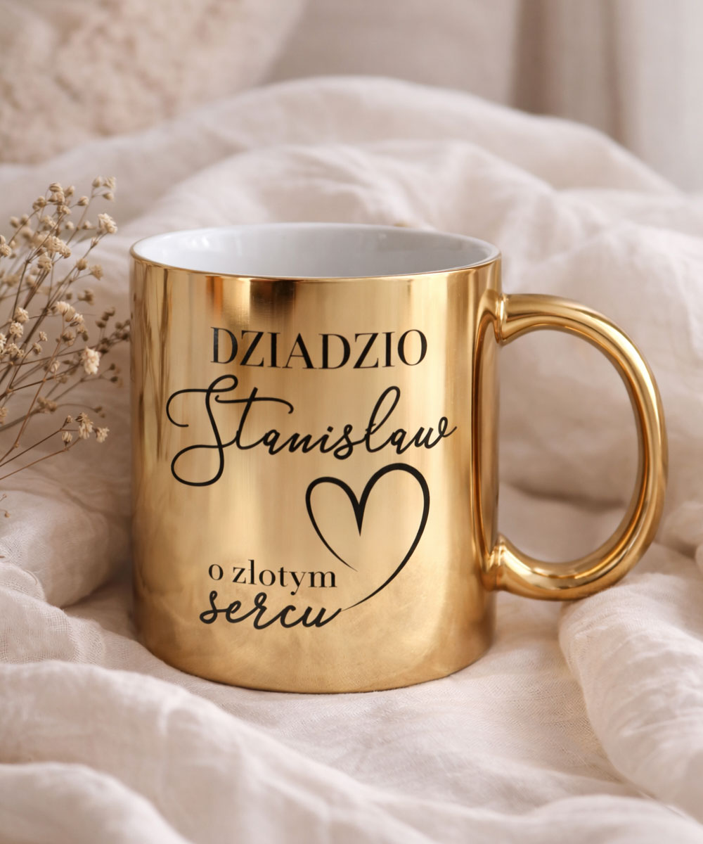 Złoty kubek z nadrukiem dla Dziadzia – złote serce