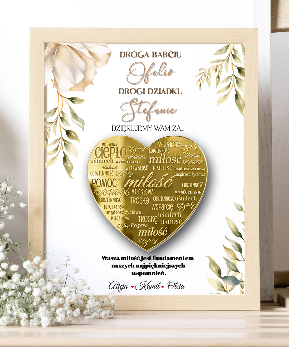 Sentymentalna pamiątka dla dziadków – plakat ze złotym sercem