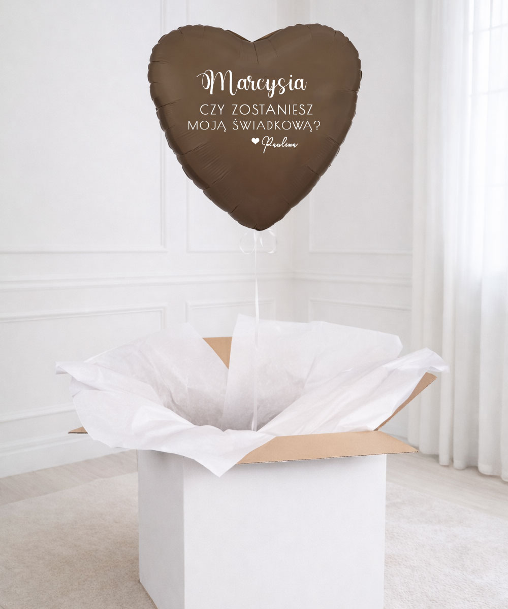Balon wyskakujący z pudełka dla świadkowej brązowe serce