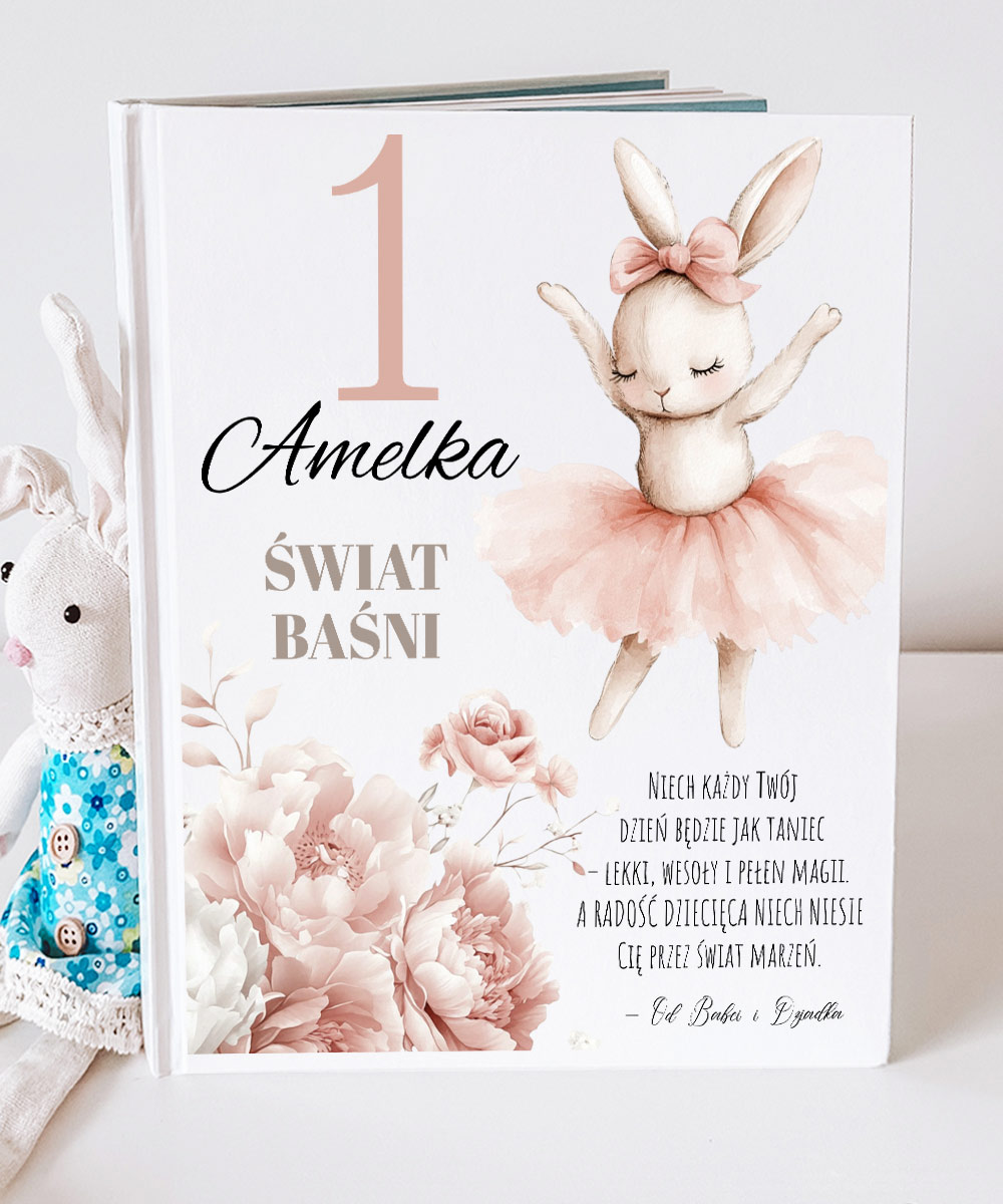 Książka z bajkami na roczek i imieniem - motyw baletnicy królika