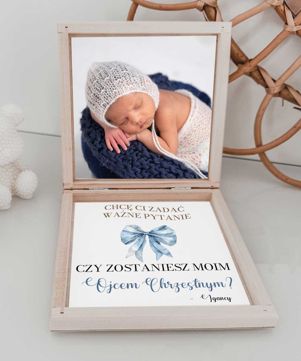 Prośba dla Ojca Chrzestnego w pudełeczku – zapytanie o chrzest Miś