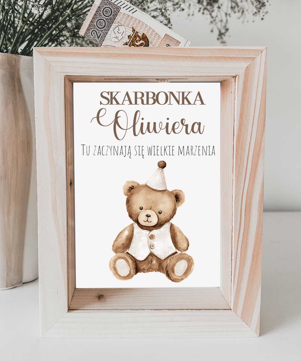 Personalizowana Skarbonka dla Dziecka Miś – Prezent na Roczek z Imieniem