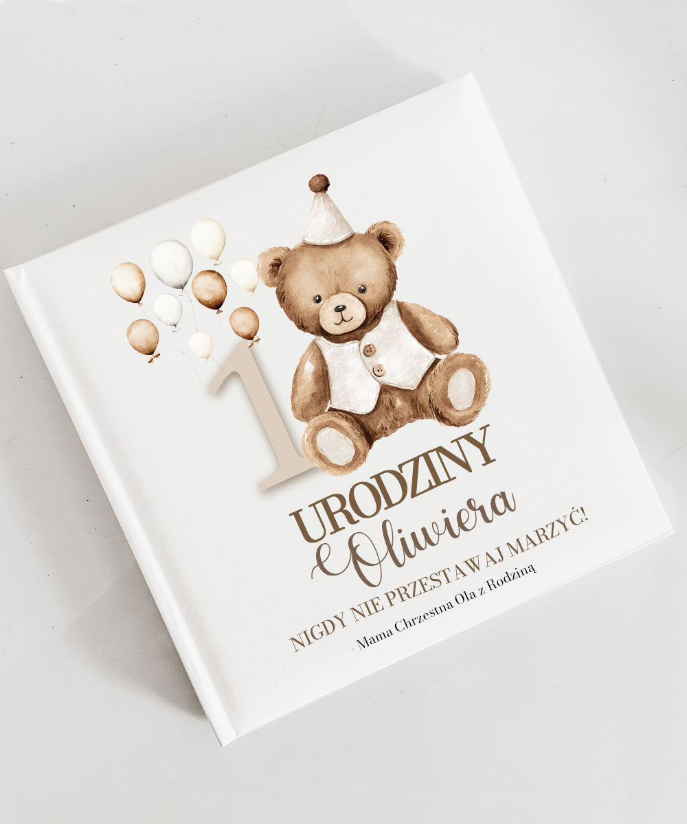 Album na pierwszy rok życia chłopca personalizowany Brązowy Miś