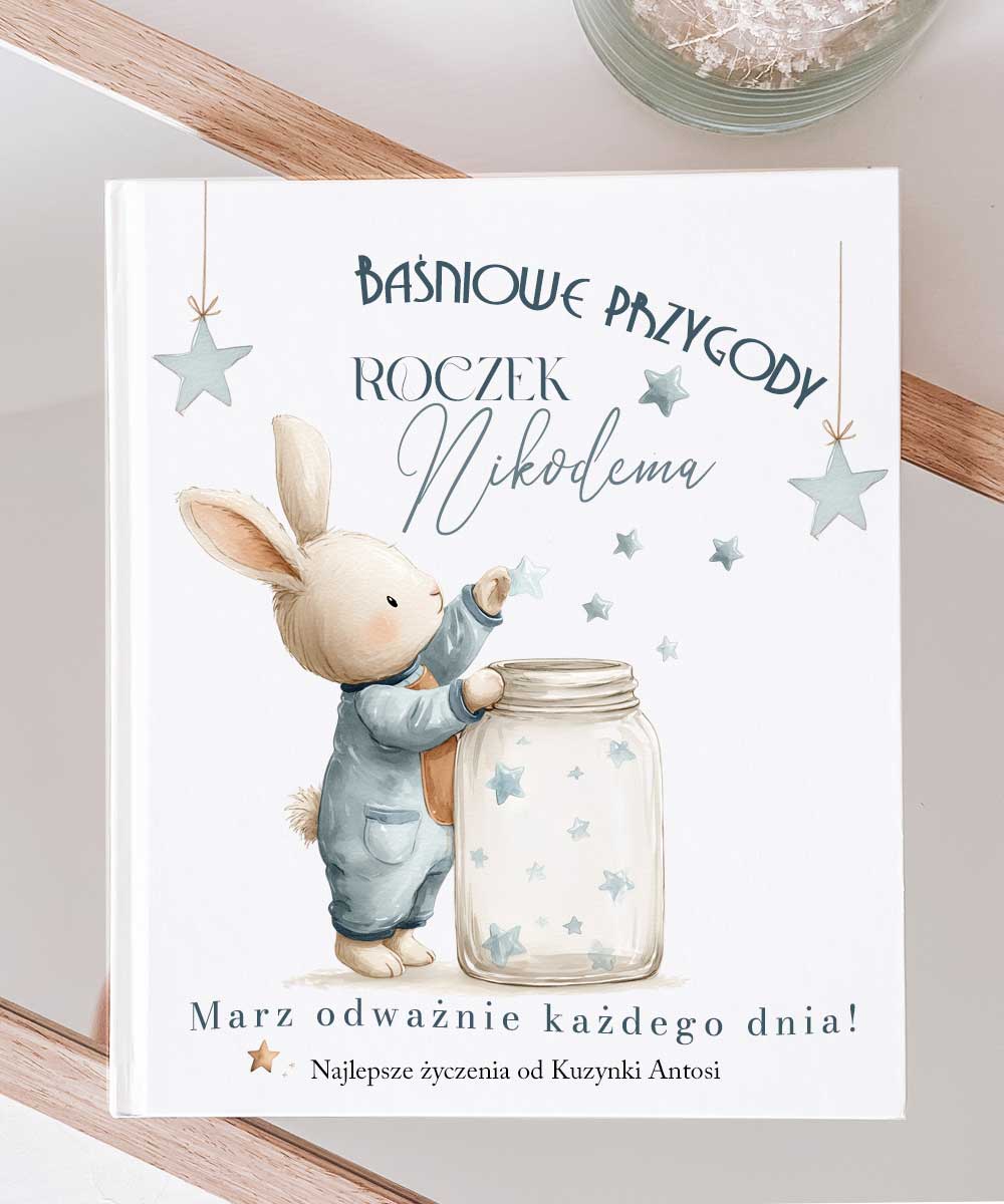 Prezent na roczek księga baśni z motywem króliczka