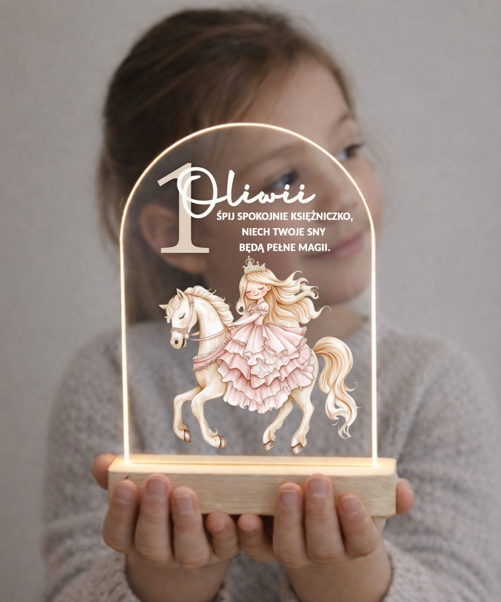 Personalizowana lampka nocna dla dziecka – prezent na roczek Księżniczka