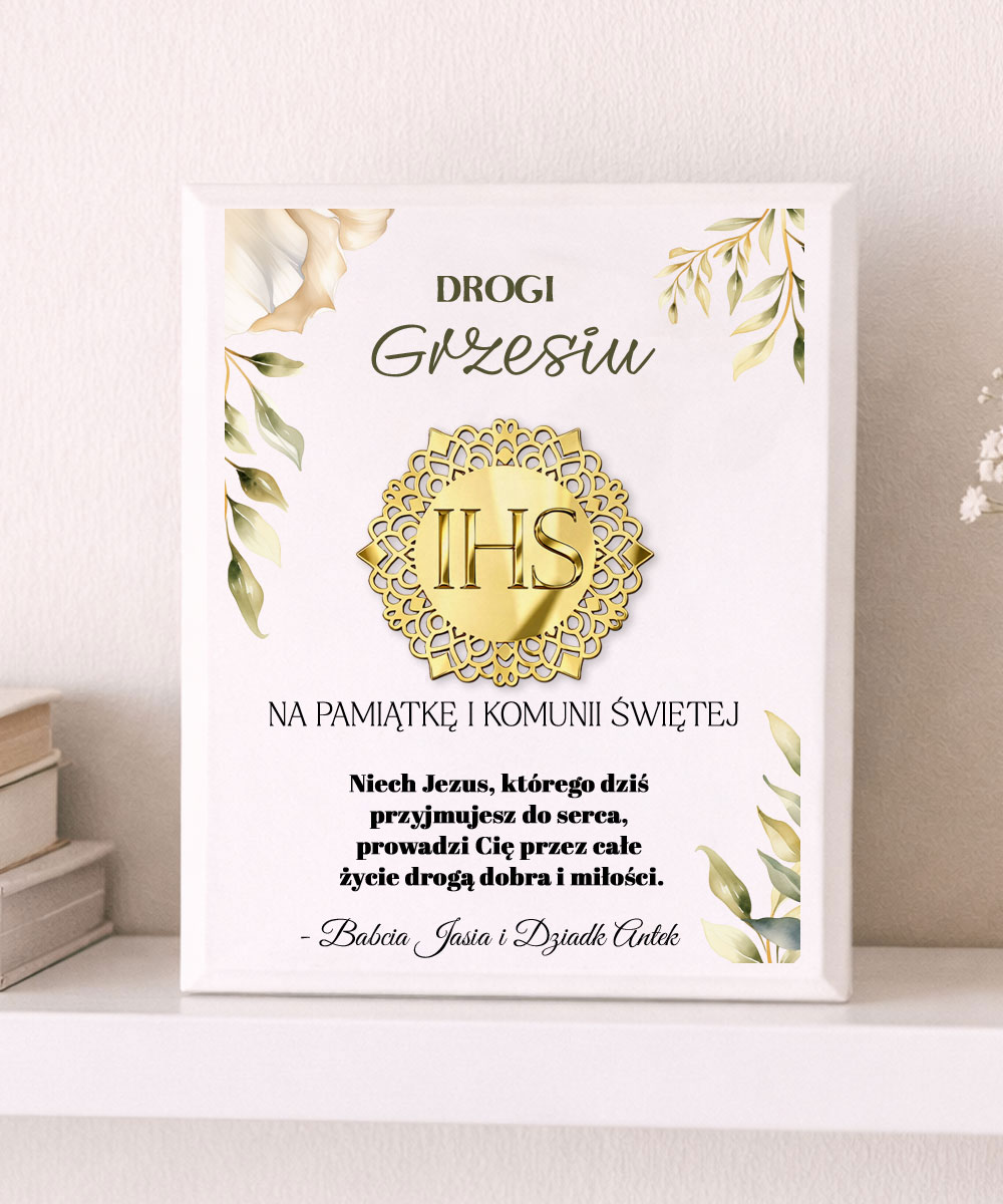 Obraz komunijny, który zostanie na lata – idealny prezent emblemat IHS